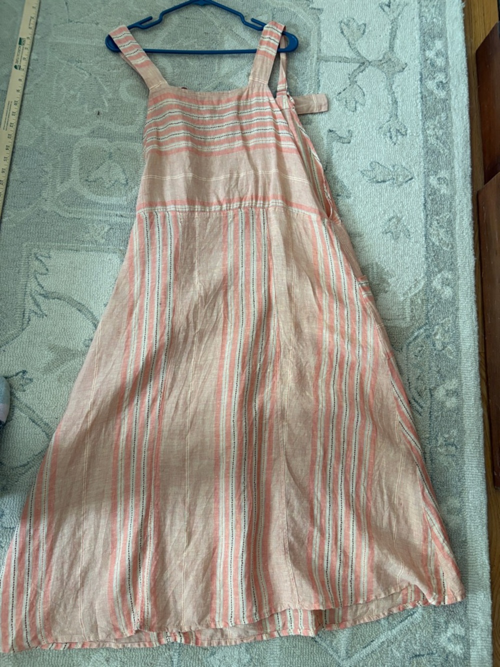 Flax Peach and White Striped Linen-Blend Midi Dress